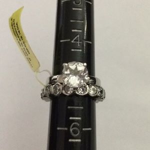 White Topaz stainless steel set of Bands size 5